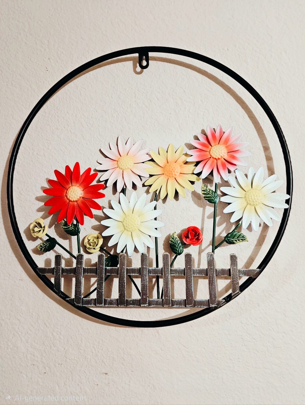 🪷NEW🪷Metal Daisy Garden Wall Decor -🌸 Multicolor Floral Hoop 16" Tall🌺